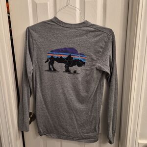 Patagonia Gray Long Sleeve Tee with Buffalo Graphic
